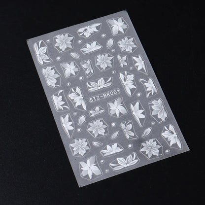 3D White Flower Nail Art Stickers Cute Floral Adhesive Sliders Acrylic