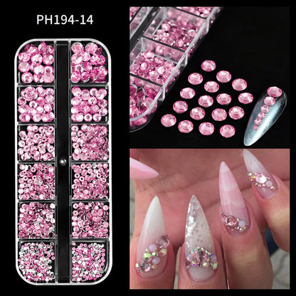 12Grids Ocean Gold Nail Art Charms Shell/Seahorse/Starfish White Half