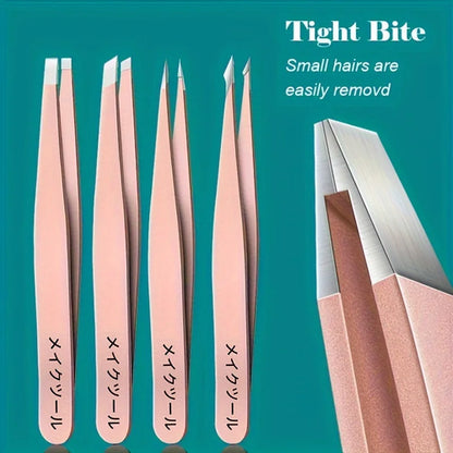 4pcs Set Professional Eyebrow Hair Removal Splinter Tweezers Set