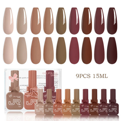 JR 9pcs 15ml gel nail polish set Including Red Pink Nude Gel Polish