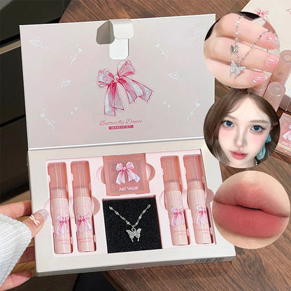 Art Value Butterfly Dance Color Box Four Lip Glaze Blush Set Necklace