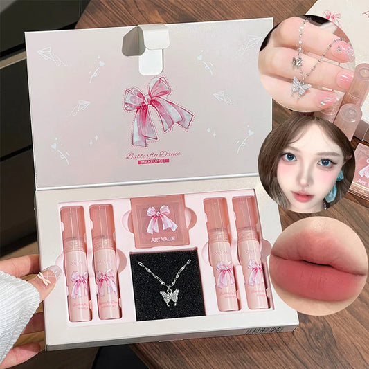Art Value Butterfly Dance Color Box Four Lip Glaze Blush Set Necklace