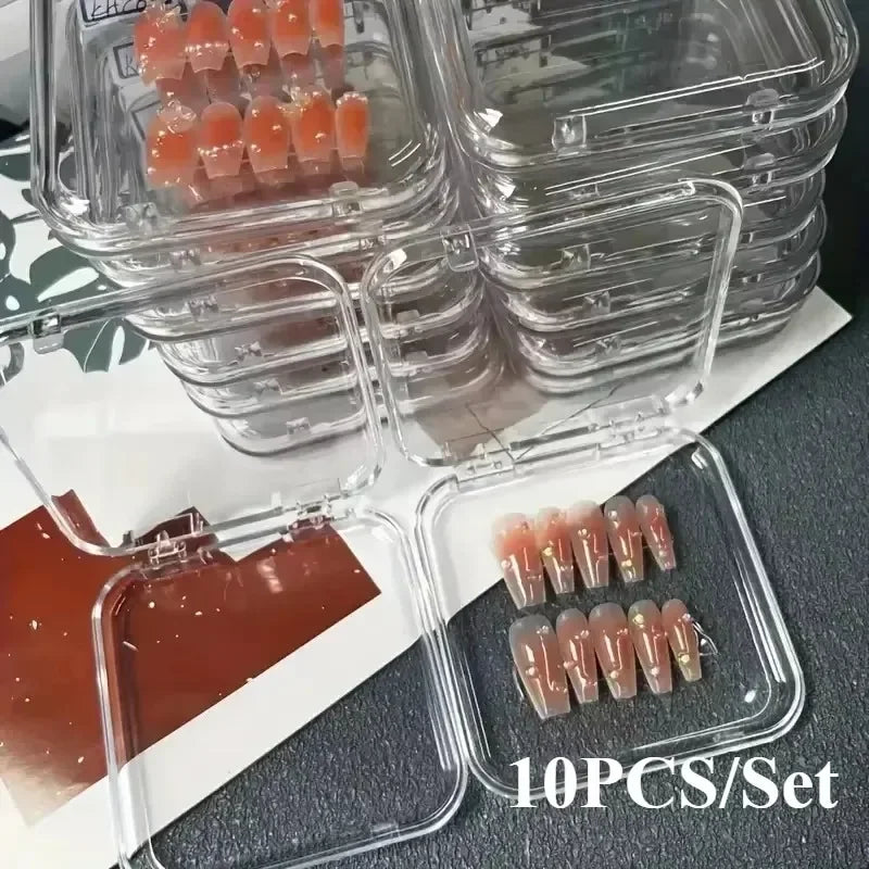 10PCS Press-On Nail Storage Acrylic Boxes with Adhesive Sheets