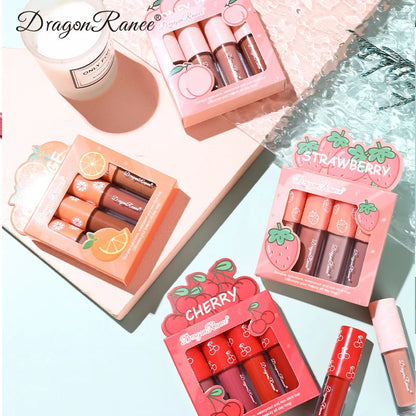 Mini Velvet Matte Lip Gloss Set, 3pc/4pcs Non-Fading, Non-Stick Cup,