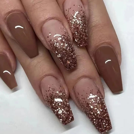 24PCS/ brown ballet-shaped fake nails instantly upgrade your look with