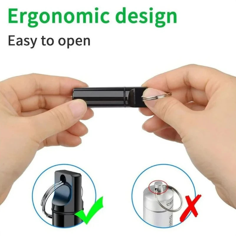 1pcs Waterproof Aluminum Pill Box Keychain Carabiner Medicine Case