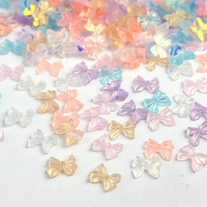 50pcs 3D Aurora Clear Resin Bow Nail Art Charms Cute Butterfly Glitter