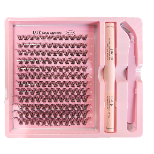 DIY Clusters Lash Kit Full Set 8-16mm Mix Bond&Seal Tweezers Lash for