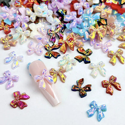50pcs 3D Aurora Clear Resin Bow Nail Art Charms Cute Butterfly Glitter
