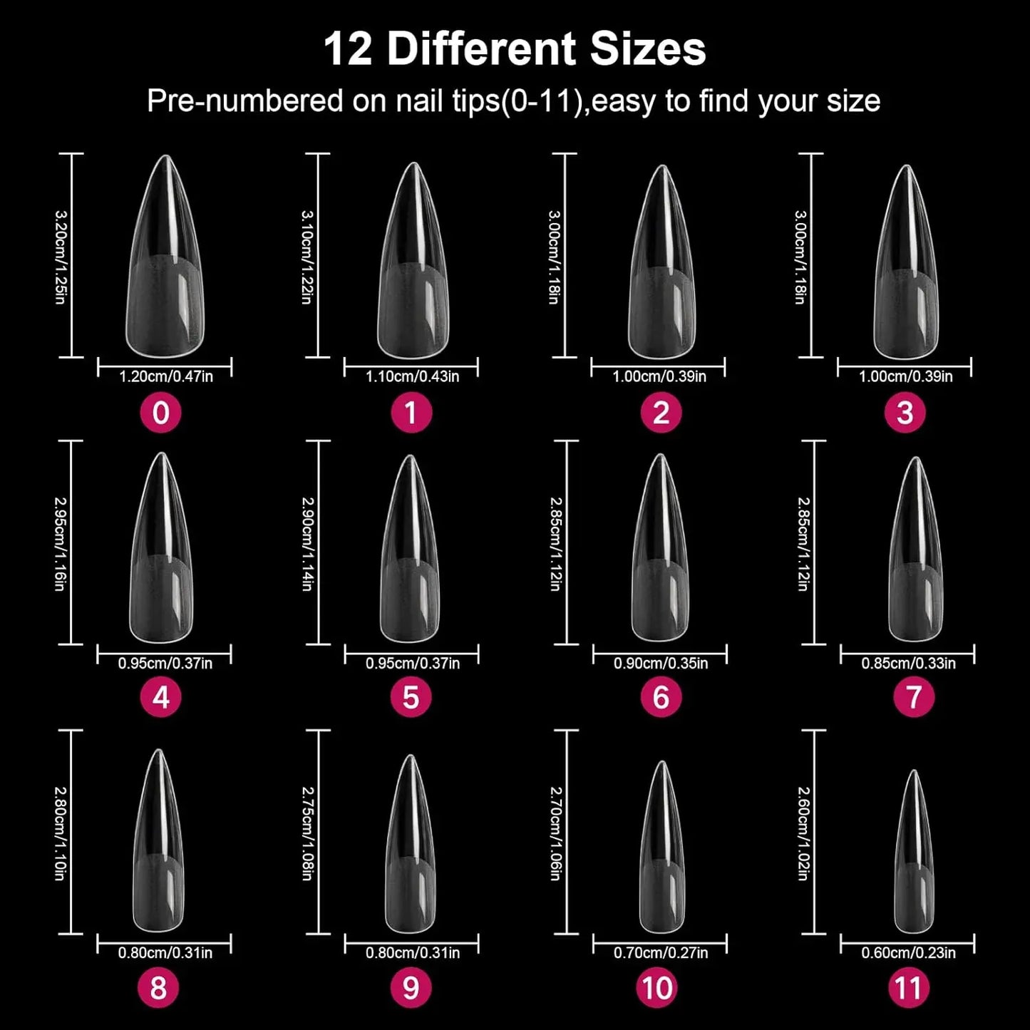 Stiletto Nail Tips 120 PCS Clear False Nails Artificial Full Cover 12