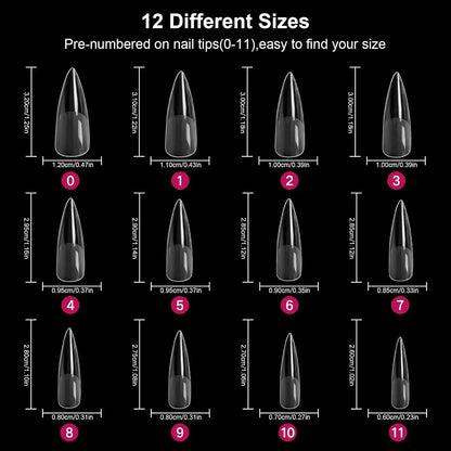 Stiletto Nail Tips 120 PCS Clear False Nails Artificial Full Cover 12
