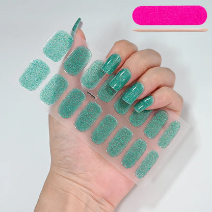 16Tips Semi-Cured Gel Nail Sticker Pure Color UV/LED Lamp Gel Nail