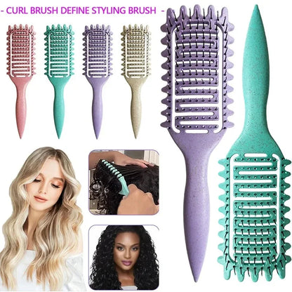 Curl Define Styling Brush Hollow Out Detangling Hair Brush Tangled Wet