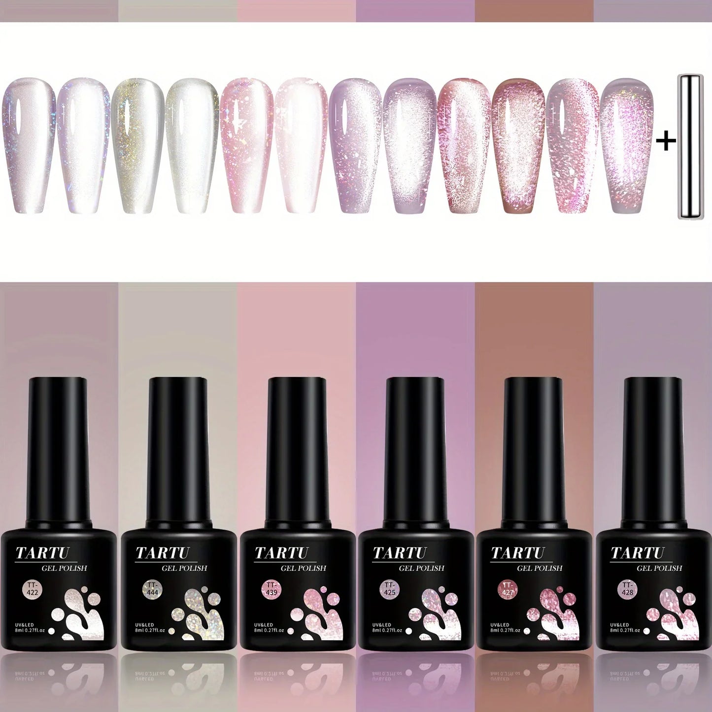 TARTU 6pcs 8ml Cat Eye Gel Nail Polish Set, 6 Colors Gel Polish Kit,