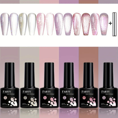 TARTU 6pcs 8ml Cat Eye Gel Nail Polish Set, 6 Colors Gel Polish Kit,