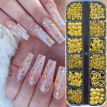 12Grids Ocean Gold Nail Art Charms Shell/Seahorse/Starfish White Half