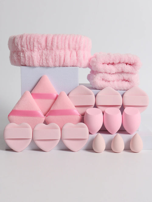 18 piece headband set. 1 hair band & 2 wrist bands & 3 make-up Sponges