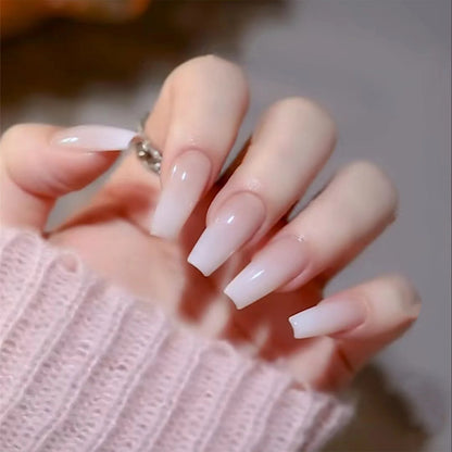 24pcs Chromic Heart Peach Bowknot 3D False Nails Gradient Pink Color