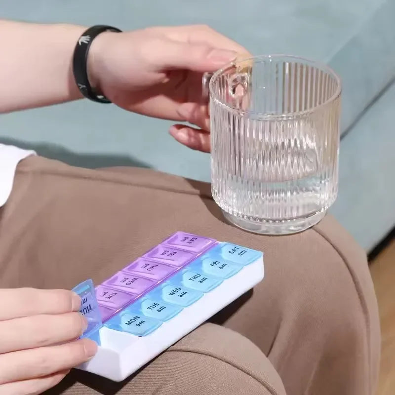 Weekly Pill Box Organizer Cases Portable Pillbox 7 Days 14 Grids Pills