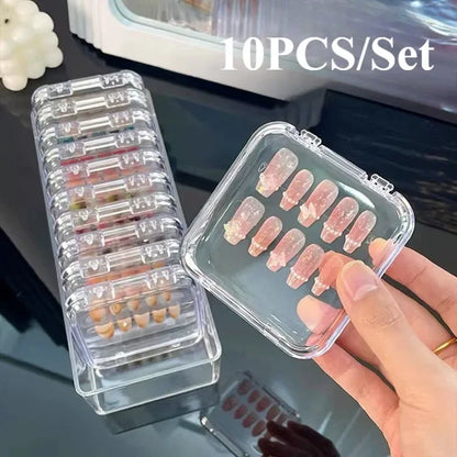 10PCS Press-On Nail Storage Acrylic Boxes with Adhesive Sheets