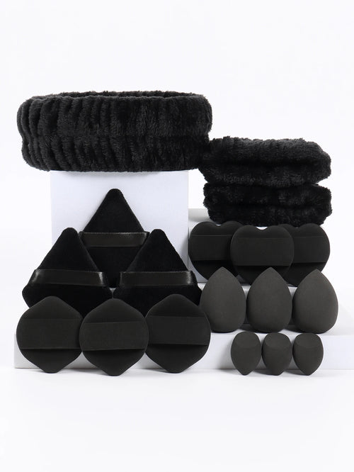 18 piece headband set. 1 hair band & 2 wrist bands & 3 make-up Sponges
