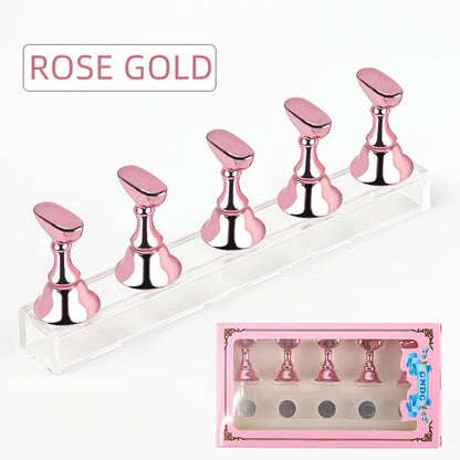 5pcs Nail Holder False Nail Tip Practice Stand Crystal Base Magnetic