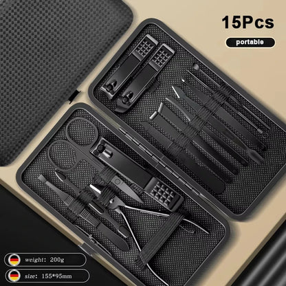 8/12/15/20/24pcs black Nail clipper set Pedicure knife Stainless steel