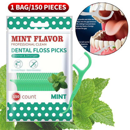 Smooth Mint Floss Stick - Cleaning interdental care for oral health,