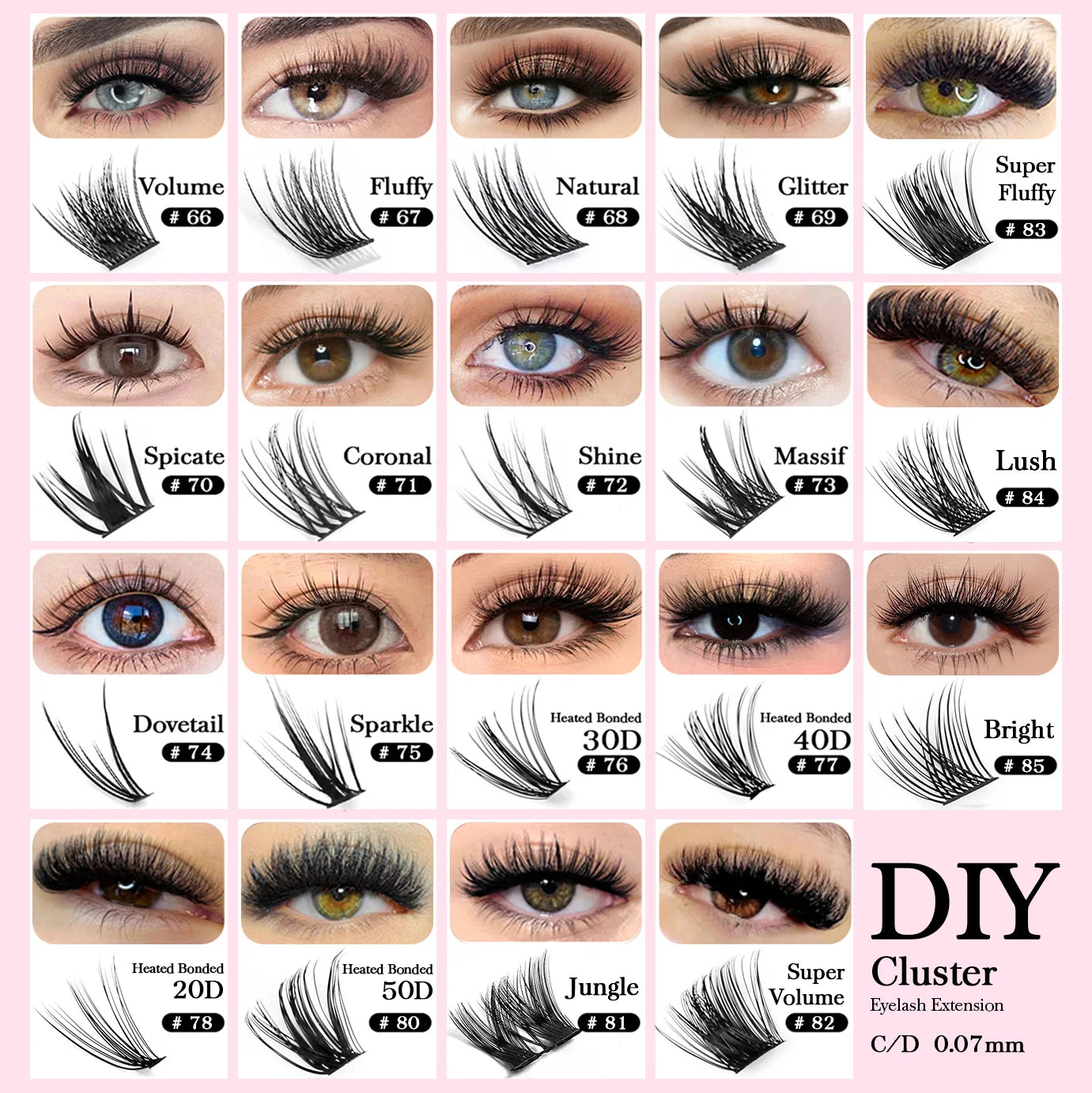 DIY 144 Cluster Lashes YUANZHIJIE free ship Segmented Beam Natural C/D