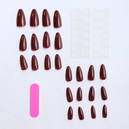 ARTAUG 24PCS Press On Nails Short Almond Wine Red High Saturation Fake