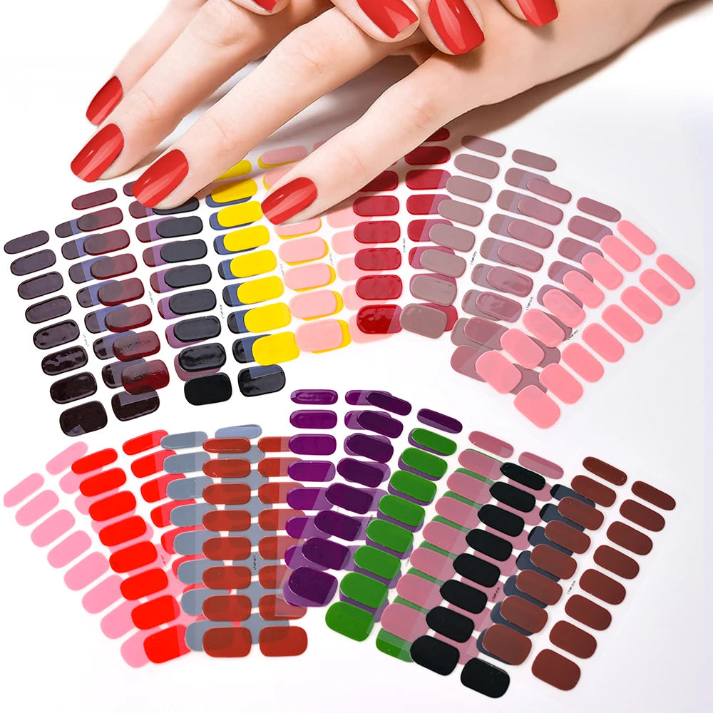 16Tips Semi-Cured Gel Nail Sticker Pure Color UV/LED Lamp Gel Nail