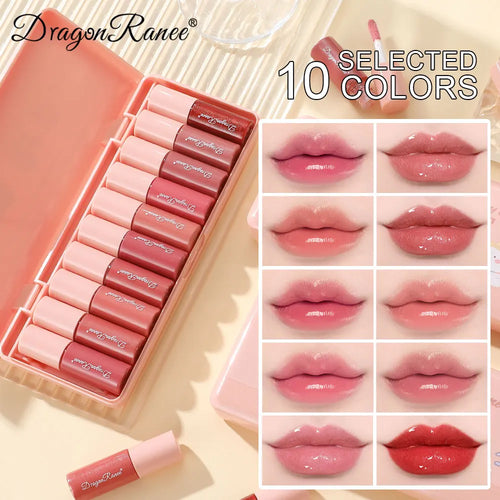 Set of 10 Fine Shimmer Lip Glosses, Easy-To-Apply Lip Glaze,