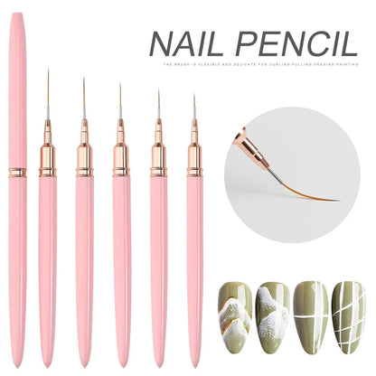 5 In 1 Nail Art Pen Set Brushes Set Elongated Lines Striping Drawing