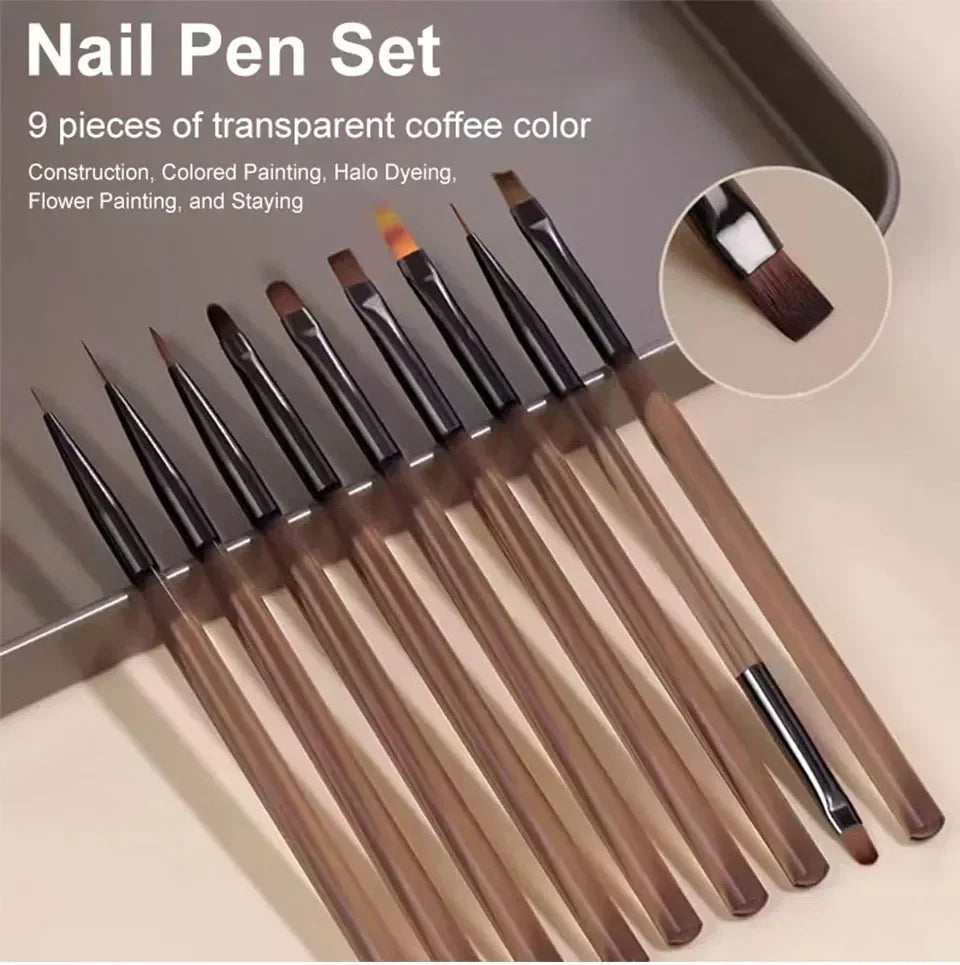 9PCS Nail Brush Liner DIY Painting Pen Manicure Acrylic Drawing Brush