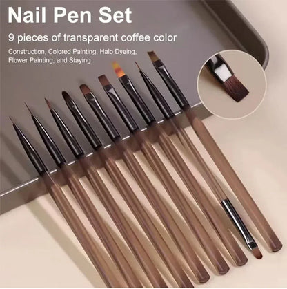 9PCS Nail Brush Liner DIY Painting Pen Manicure Acrylic Drawing Brush