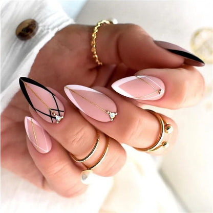 24Pcs Cute Oval False Nails Reusable And Adhesives Aesthetic False Almond Nails Complete Nail Kit Acrylic Press On Set For Gel