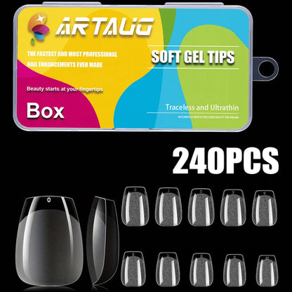 240Pcs/Box Half Matte XXS Almond Nail Tips Full Cover Soft Gel False