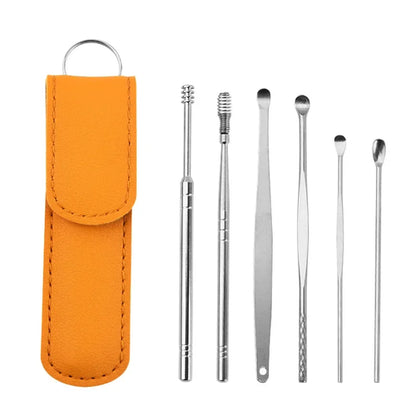 6pcs Stainless Steel Ear Wax Removal Tool Set Spiral Rotating