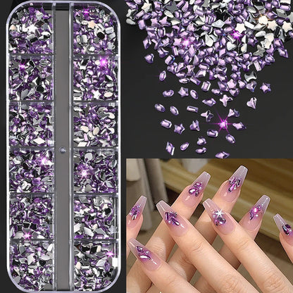 12Grids Ocean Gold Nail Art Charms Shell/Seahorse/Starfish White Half
