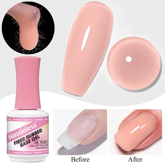 Hassleless 15ml single tube fiber base gel nail polish, clear,