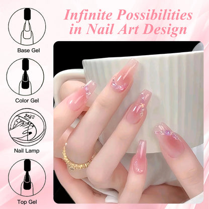 8pcs Nude Jelly Gel Nail Polish Set With Box Translucent Color Semi