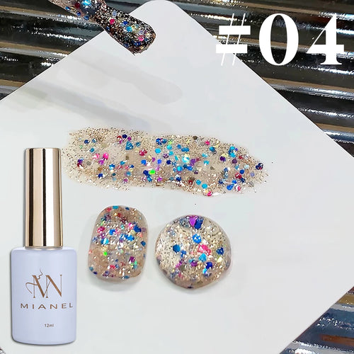 10ml 1-12pcs Gold Sparkling Platinum Nail Gel Polish Glitter Long