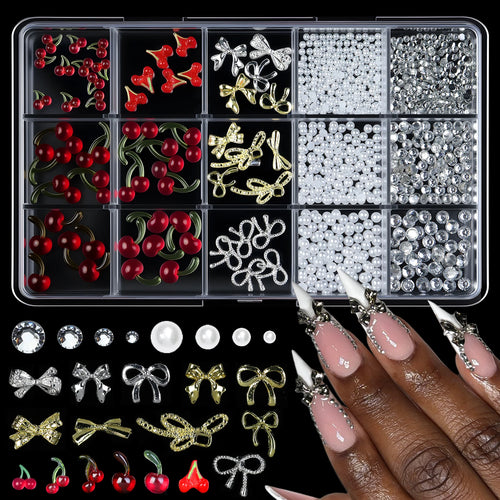 12/15Grids/box Mixed Resin Bowknot Nail Art Decorations 3D Acrylic