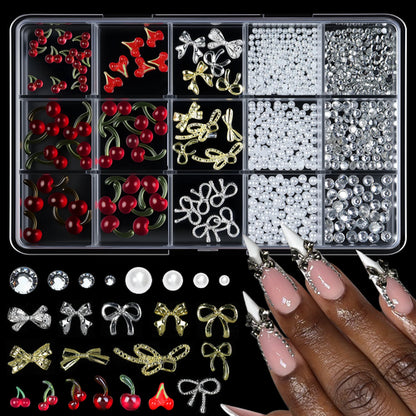 12/15Grids/box Mixed Resin Bowknot Nail Art Decorations 3D Acrylic