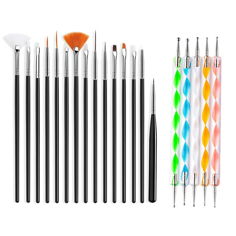20/15pc Nails Art Brushes Set Manicure Liquid Powder Carving UV Nail