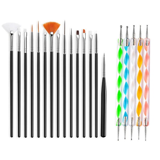 20/15pc Nails Art Brushes Set Manicure Liquid Powder Carving UV Nail