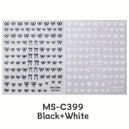 1/2pcs Black White Pink Mini Bowknot Design Nail Art Sticker Self