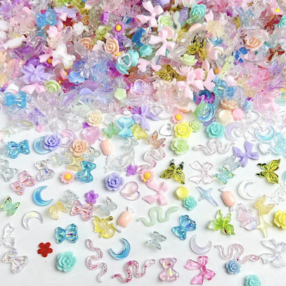 100PCS Random Mixed Strawberry Flowers Nail Charms Sweet Resin