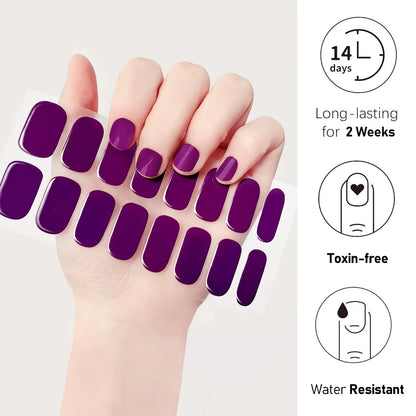 16Tips Semi-Cured Gel Nail Sticker Pure Color UV/LED Lamp Gel Nail