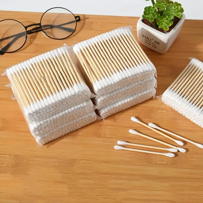 1000pcs Unscented Cotton Swabs, Double-Headed, Wooden Stick, Makeup